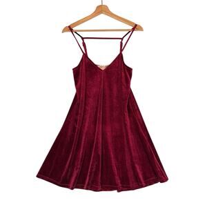 VTG Y2k Whimsigoth Burgundy Red Velvet Fit Flare Dress SIZE SMALL Womens Strappy